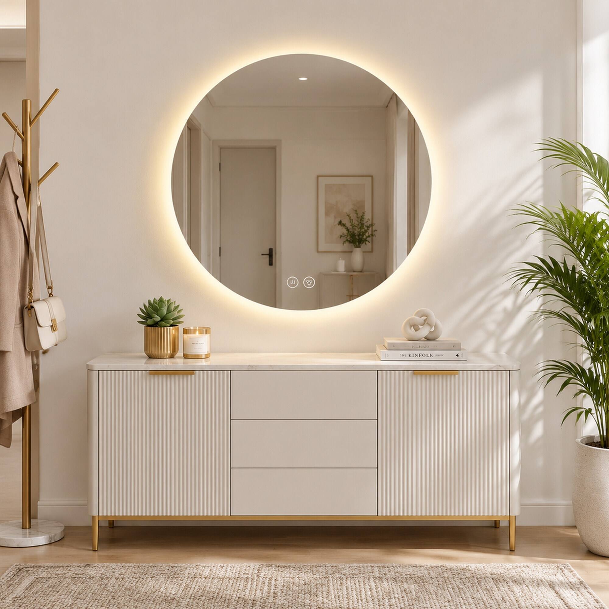 RYHNUYNE Round LED Bathroom Mirror, Wall Mounted Vanity Mirror, Anti ...