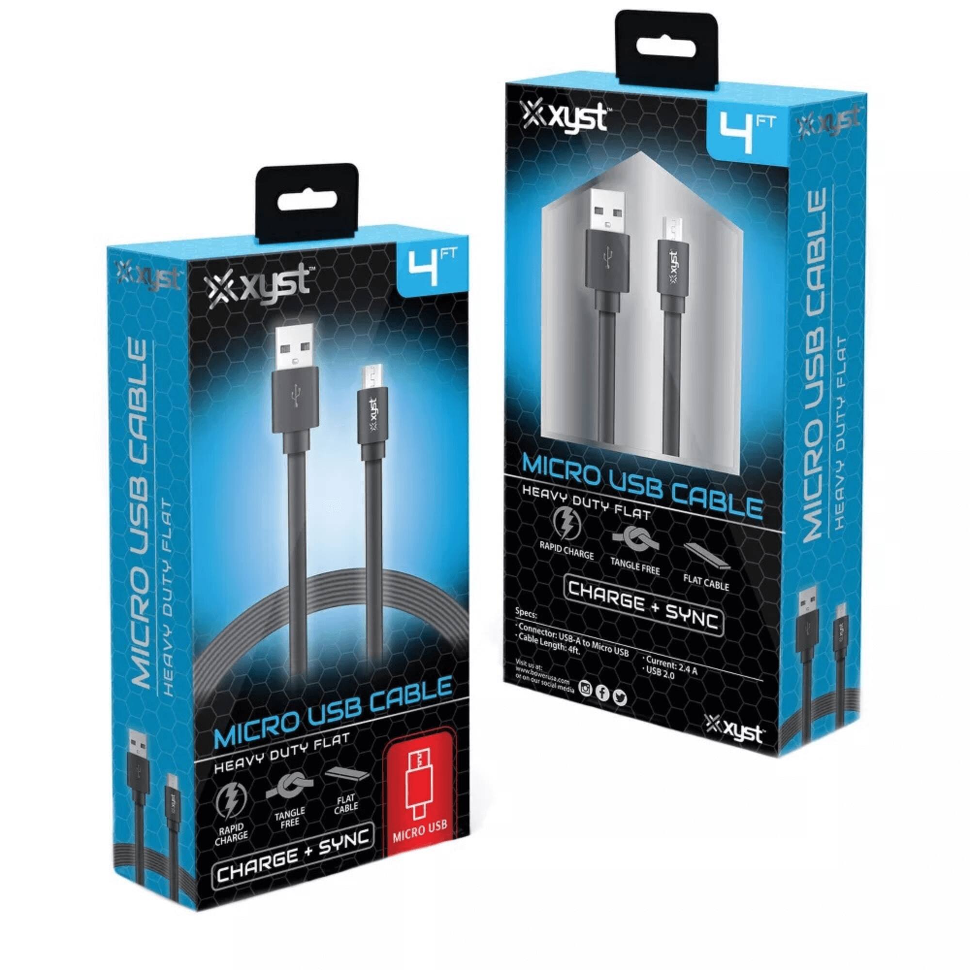 Sure, here is the corrected and grouped text from the image:

---

**Xyst**

**MICRO USB CABLE**

- **HEAVY DUTY FLAT**
- **RAPID CHARGE + SYNC**
- **TANGLE FREE**
- **FLAT CABLE**

**Specifications:**
- **Connector:** USB A to Micro USB
- **Cable Length:** 4 ft
- **Current:** 2.4 A

**MICRO USB CABLE**

- **HEAVY DUTY FLAT**
- **RAPID CHARGE + SYNC**
- **TANGLE FREE**
- **FLAT CABLE**

**Specifications:**
- **Connector:** USB A to Micro USB
- **Cable Length:** 4 ft
- **Current:** 2.4 A

**MICRO USB CABLE**

- **HEAVY DUTY FLAT**
- **RAPID CHARGE + SYNC**
- **TANGLE FREE**
- **FLAT CABLE**

**Specifications:**
- **Connector:** USB A to Micro USB
- **Cable Length:** 4 ft
- **Current:** 2.4 A

**MICRO USB CABLE**

- **HEAVY DUTY FL