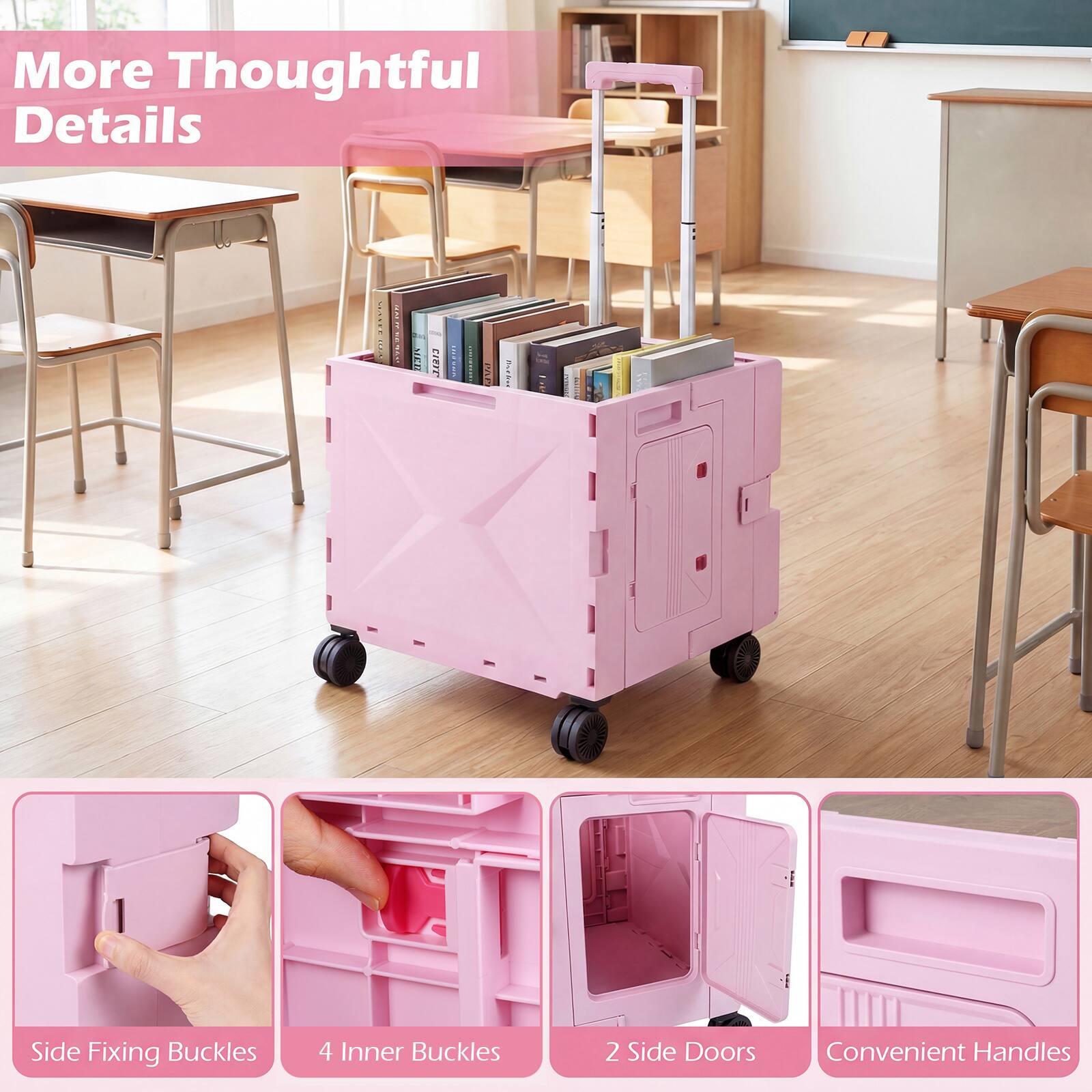 More Thoughtful Details

- Side Fixing Buckles
- 4 Inner Buckles
- 2 Side Doors
- Convenient Handles