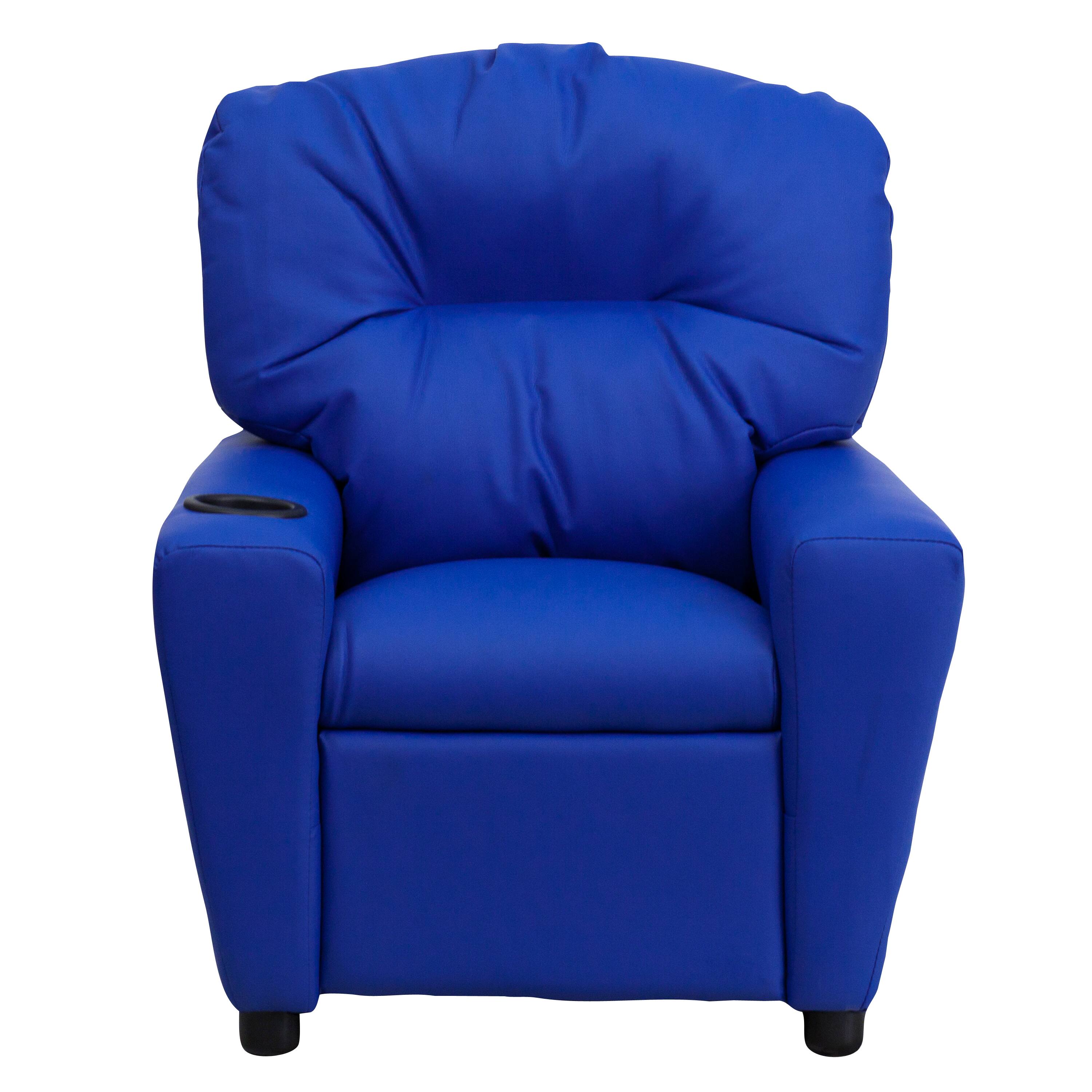 Alt View 7. Emma + Oliver - Contemporary Kids Recliner with Cup Holder - Blue Vinyl.