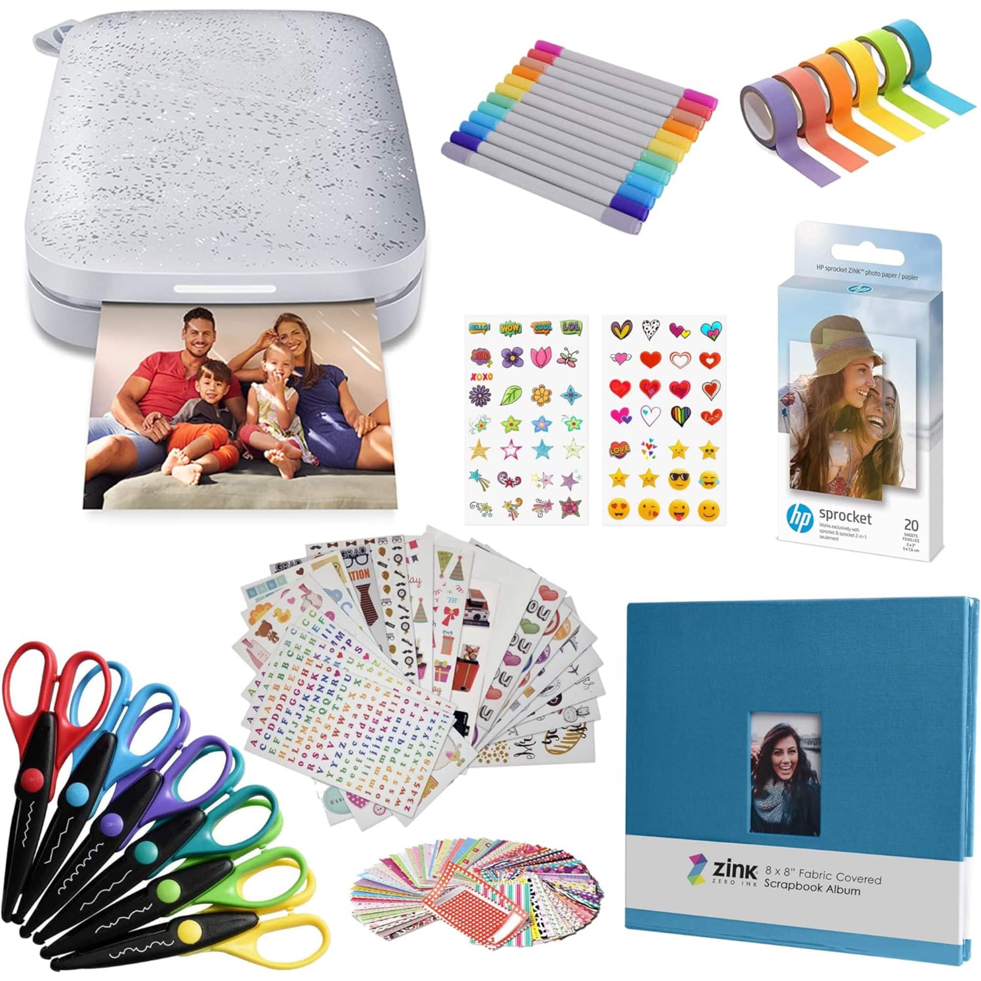 HP - Sprocket Portable 2x3" Instant Photo Printer, Accesories & Scrapbook Bundle - Luna Pearl