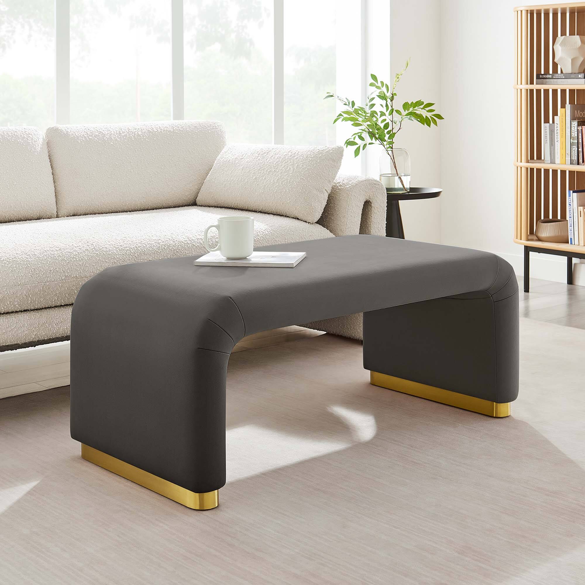 Koda Performance Velvet Waterfall Ottoman by Modway - Brass Storm Gray