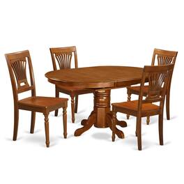 East West Furniture - 5 Pc Avon Dining Table featuring Leaf and 4 hard wood Chairs - Saddle Brown
