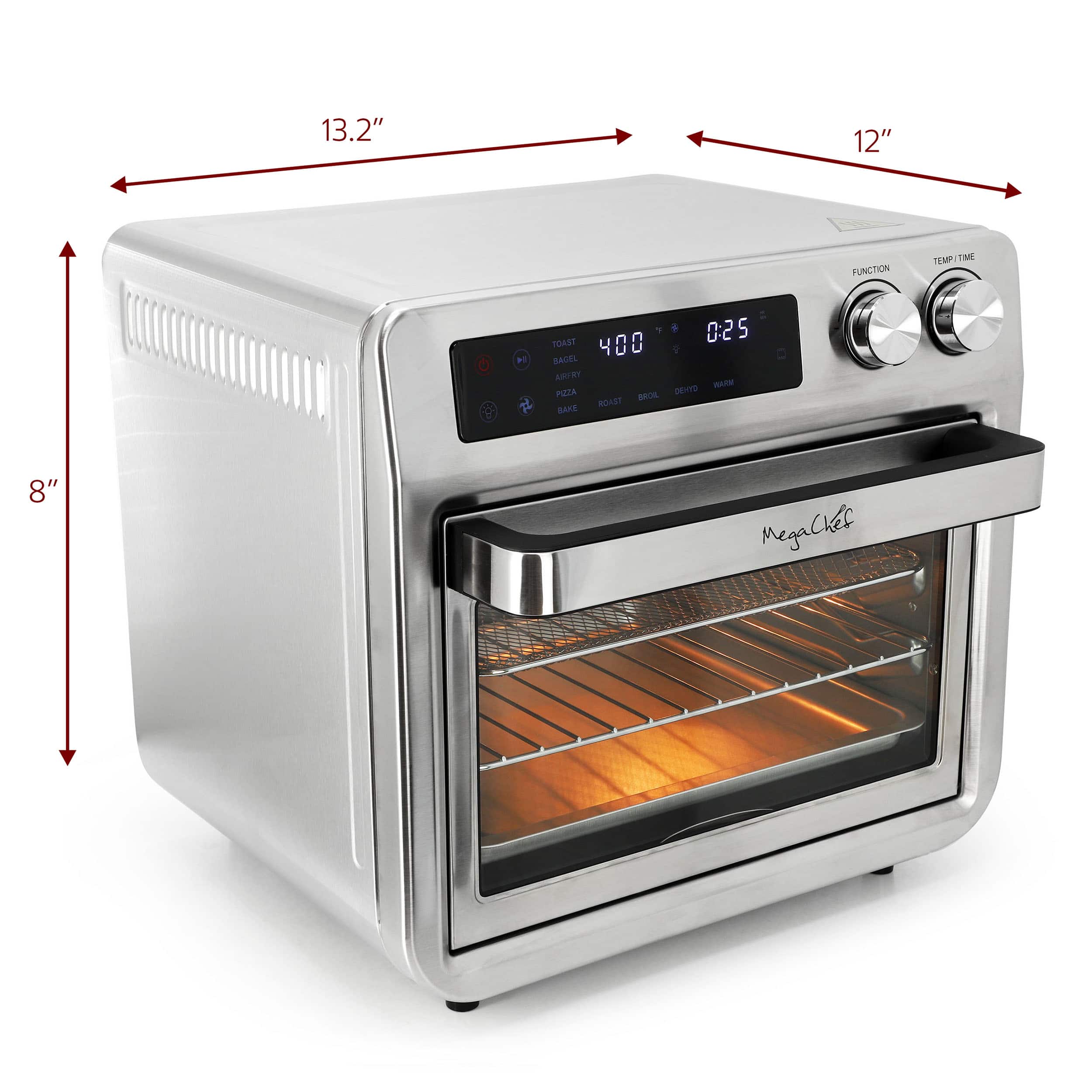 13.2" 12" FUNCTION TEMP TIME TOAST BAKE BROIL ROAST PIZZA BAKE 8" MegaChef