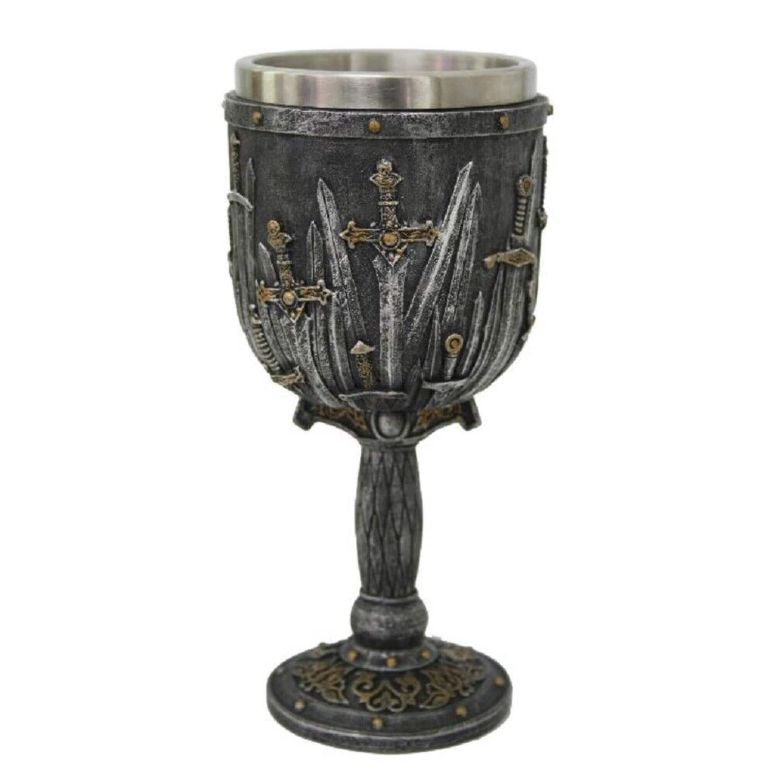 Pacific Trading - Mythical Swords Wine Goblet Chalice Cup Resin Body Stainless Steel Cup - Gray