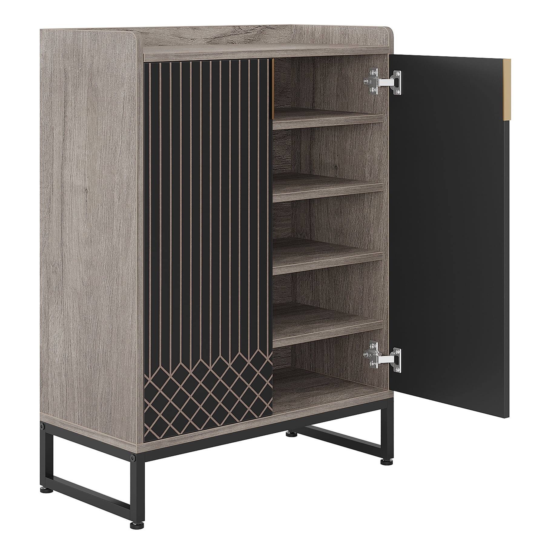 Angle. Kadyn - Kadyn Shoe Storage Cabinet, Contemporary Diamond Pattern Shoe Cabinet - 29.52"W x 41.34"H for Easy Organization, Brown - Gray.