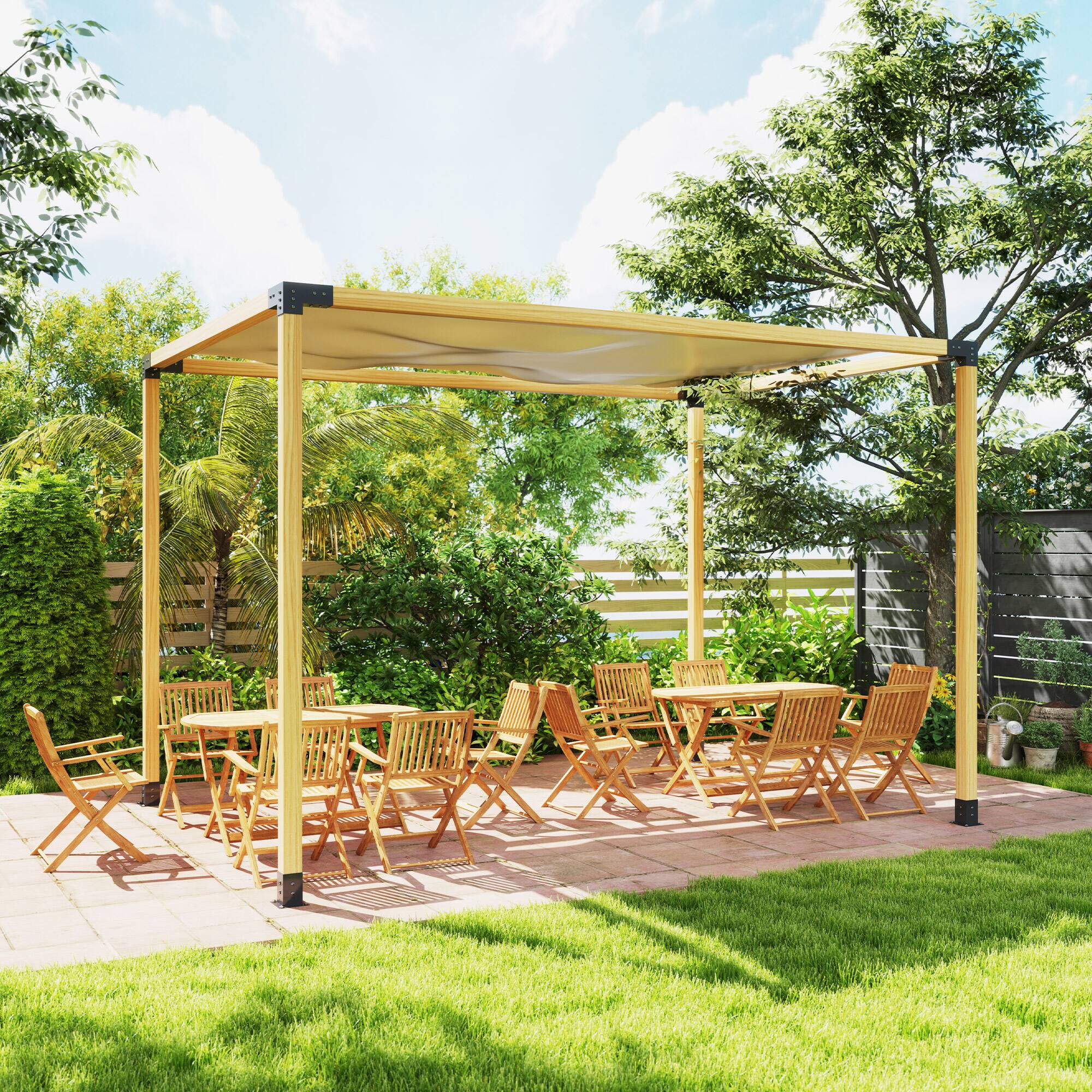 Alt View 5. Outsunny - DIY Pergola Kit, Pergola Brackets with 3-Way Corner Brackets and Post Base for 4" x 4" (Actual 3.6" x 3.6") - Black.