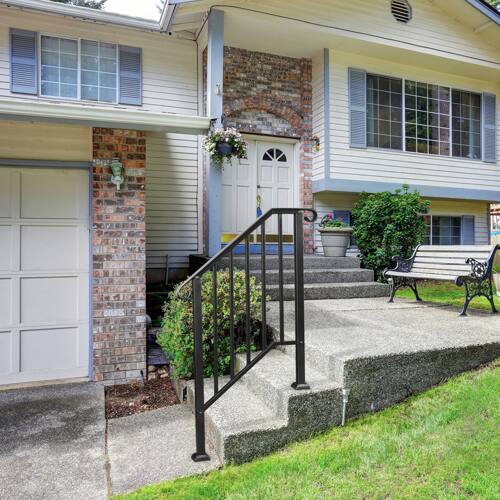 Alt View 8. Winado - Handrails Steps Stair Fits 2-3 Steps, Wrought Iron Hand Rail Stair Railing 1PC for Outdoor Concrete Porch Wooden Steps - Black.