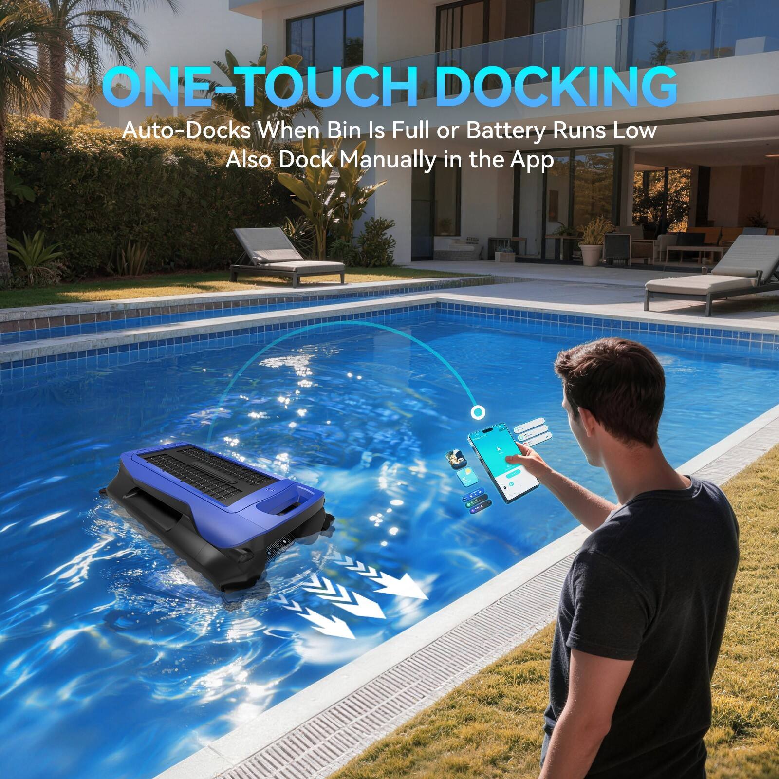 ONE-TOUCH DOCKING  
Auto-Docks When Bin Is Full or Battery Runs Low  
Also Dock Manually in the App