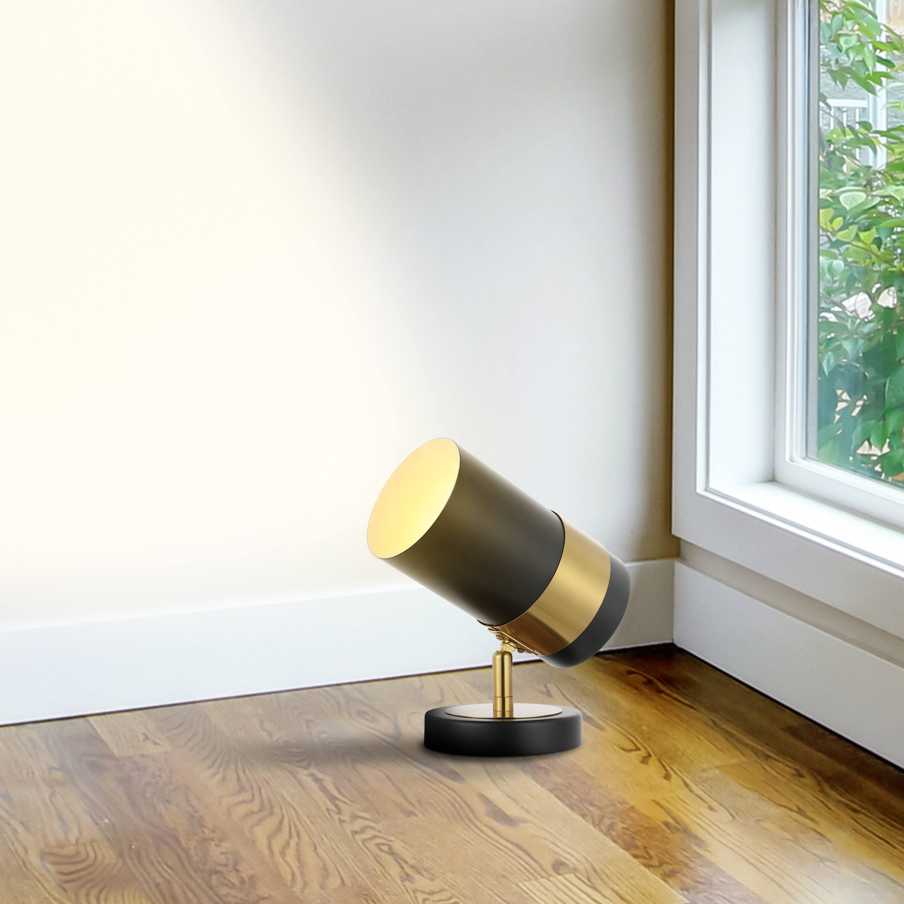 Alt View 7. Jonathan Y - Astra 9.25" Modern Industrial Adjustable Metal LED Floor Uplight Spotlight, Black/Brass Gold - Black/Brass Gold.