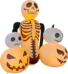 Front. GOOSH Inflatables - GOOSH 6FT Inflatable Skeleton with Pumpkins – Light-Up Halloween Yard Decoration - White.