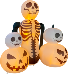 GOOSH Inflatables - GOOSH 6FT Inflatable Skeleton with Pumpkins – Light-Up Halloween Yard Decoration - White