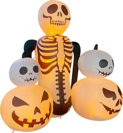 Front. GOOSH Inflatables - GOOSH 6FT Inflatable Skeleton with Pumpkins – Light-Up Halloween Yard Decoration - White.