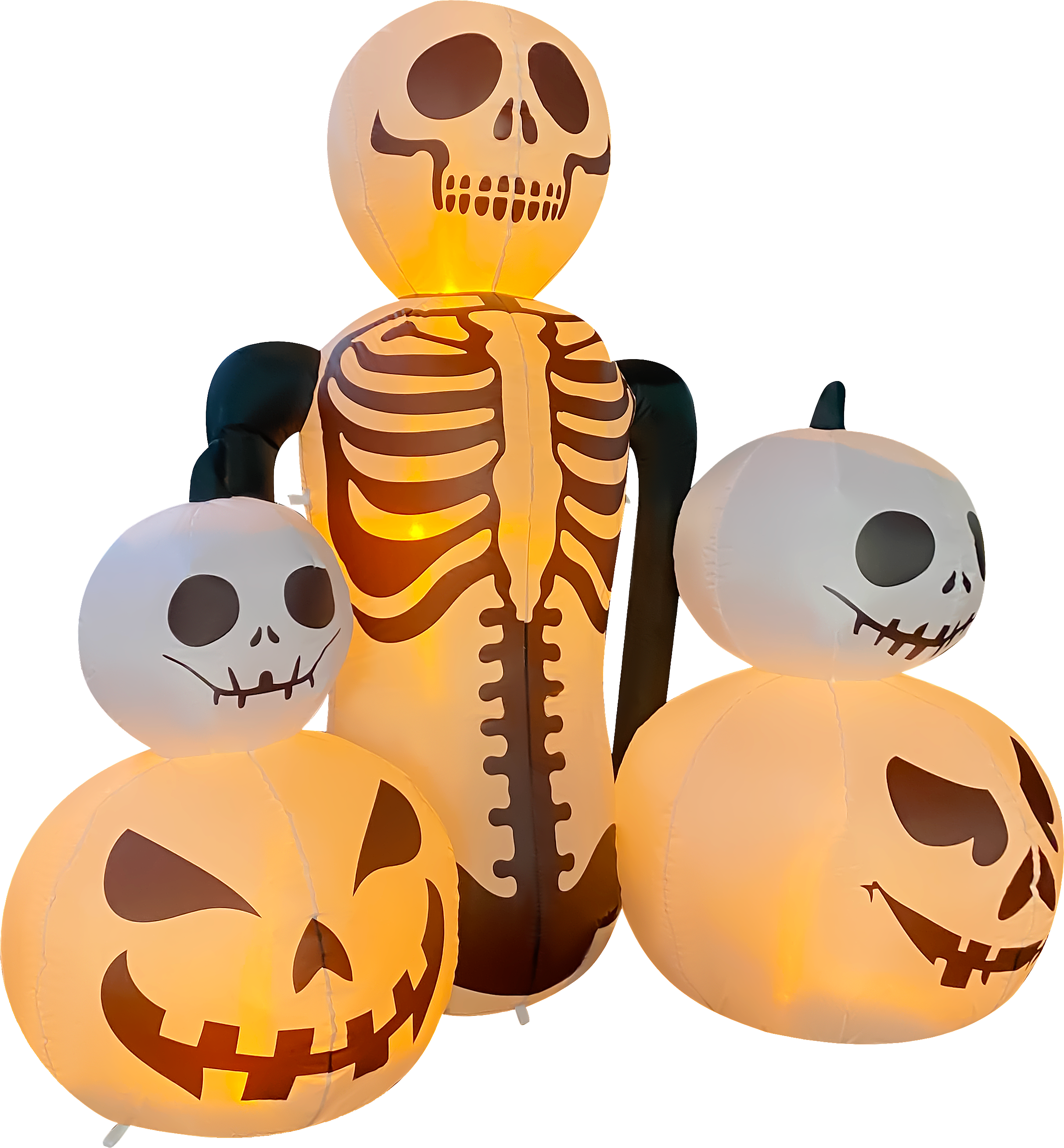Front. GOOSH Inflatables - GOOSH 6FT Inflatable Skeleton with Pumpkins – Light-Up Halloween Yard Decoration - White.