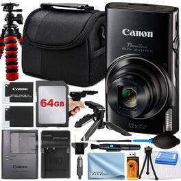 Canon - PowerShot ELPH 360 HS A Camera with 64GB Card + Case + Tripod + Pistol Grip + ZeeTech Pro - Black