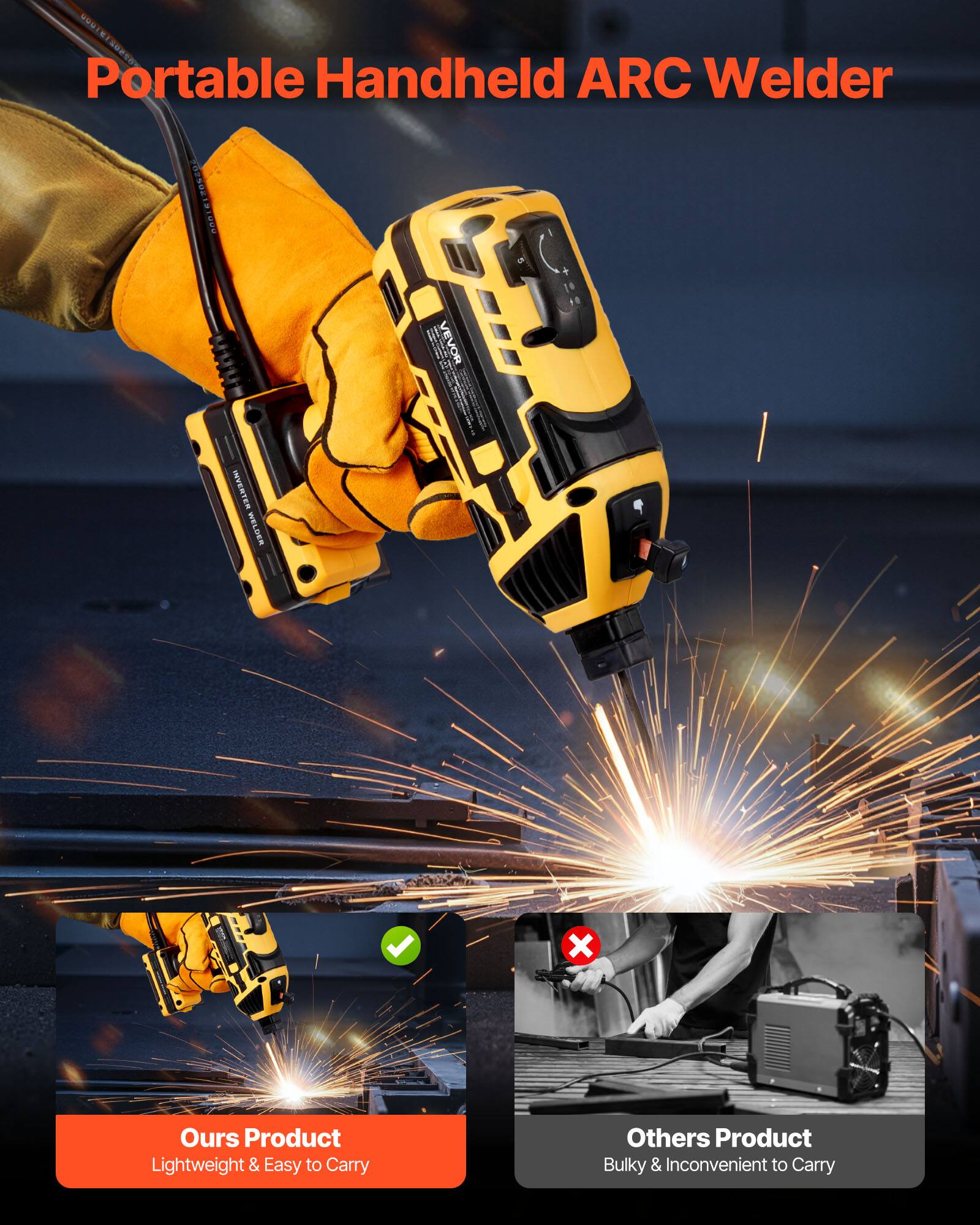 SOUI WUDINISOESO - SU Portable Handheld ARC Welder  
WEARSANI - I VEVOR  

Ours Product: Lightweight & Easy to Carry  
Others Product: Bulky & Inconvenient to Carry