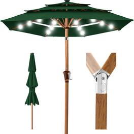 Best Choice Products - Woodgrain Pattern 10ft 3-Tier Solar Patio Umbrella w/ 24 LED Lights, Tilt - Green