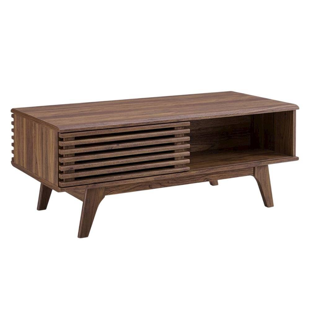 FurniFact - Modern Coffee Table in Natural Finish with Stable Wood Frame - Brown