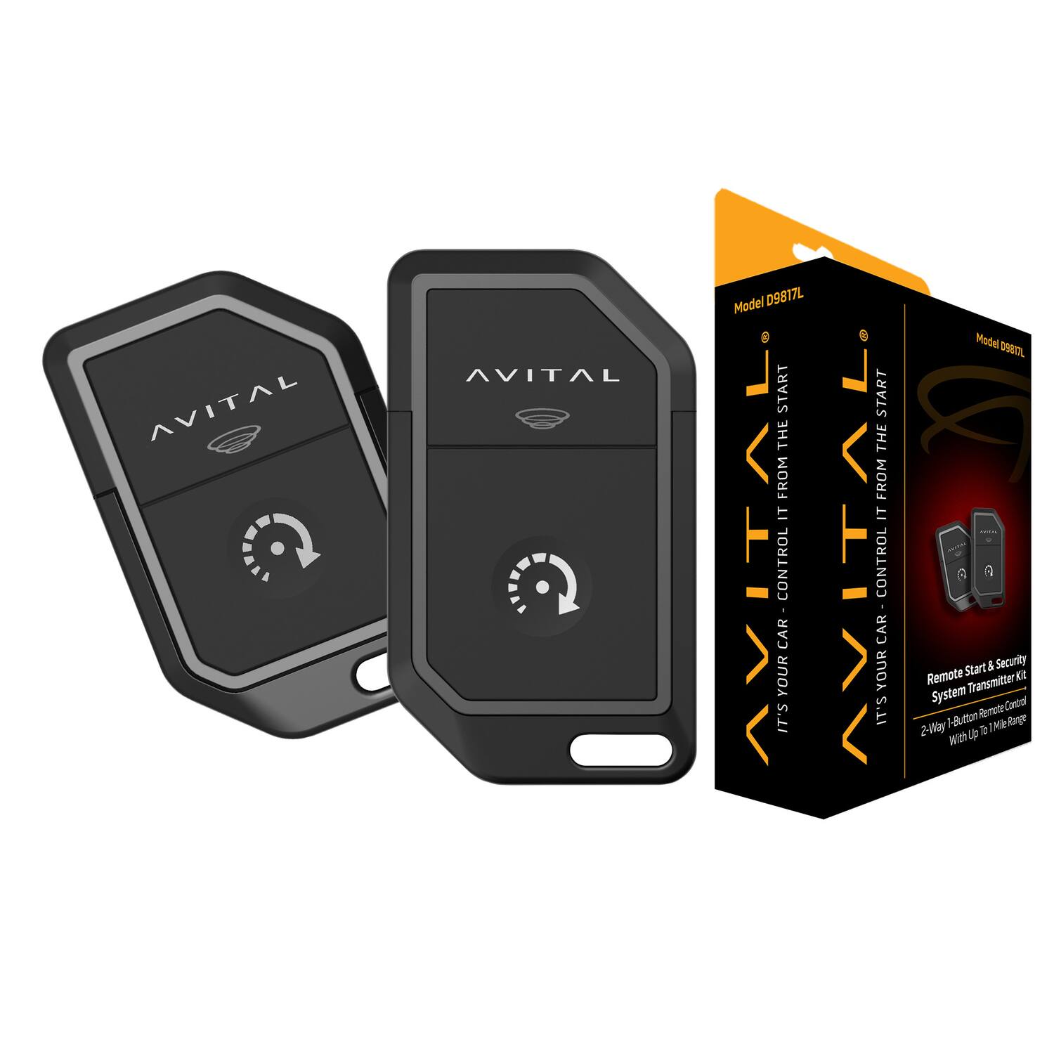 AVITAL Model 09817L  
Start the car from it control  
Your it's start the car from it control  
Model D9RI7L  
ade Start & Security Remote Transmitter System  
Canbel 18uton Remote 2-Way  
With up to 2 Mile Range