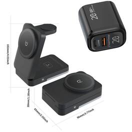 RISOKEYS - Folding Magnetic Triple Wireless Charger with Charging Port - Phone Stand for Apple Phone, Earphones and Watch - Black