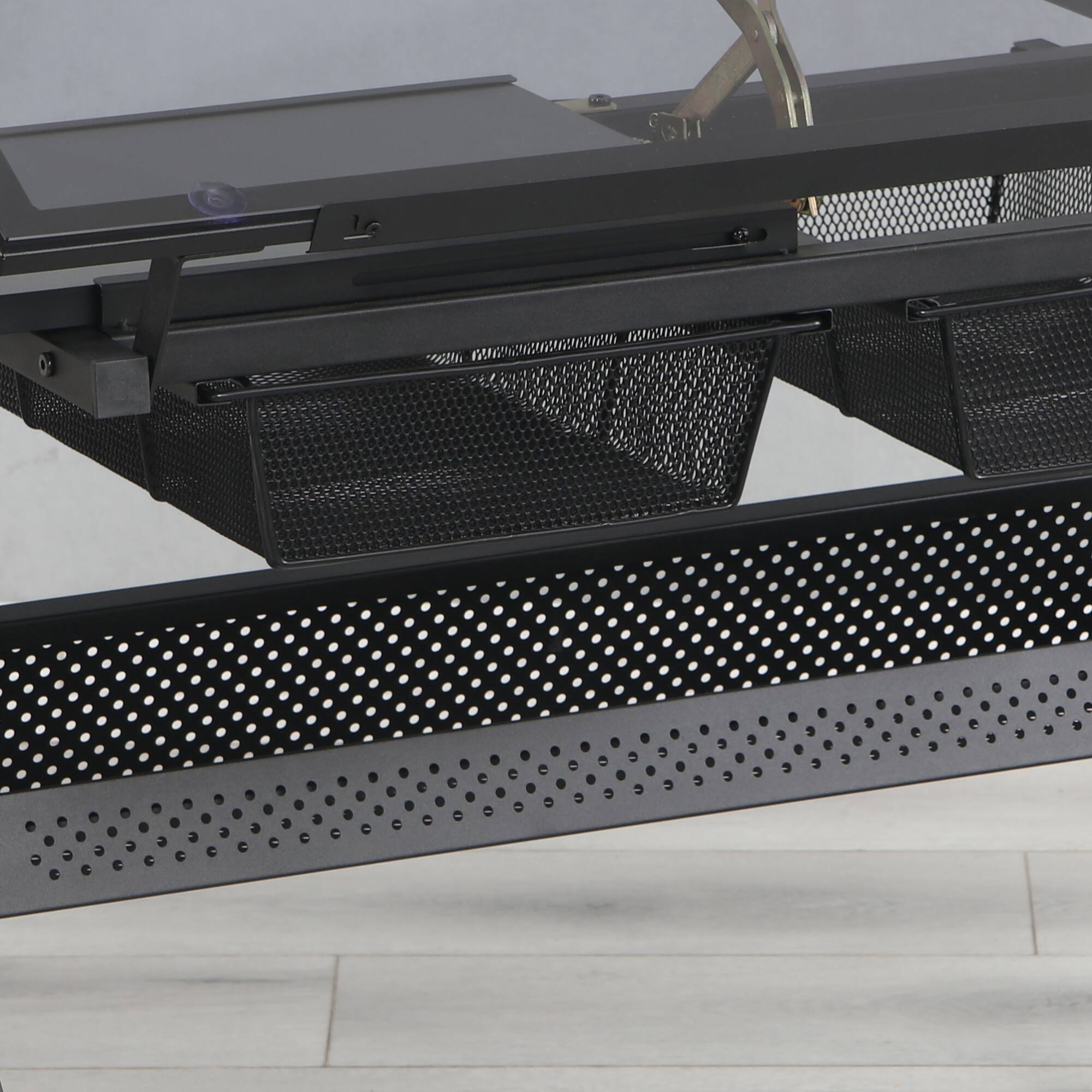 Alt View 5. GOODSILO - Adjustable Tempered Glass Drafting Table with Chair and Storage - Hand Crank Height Adjustment for Art and Office Use - Black.