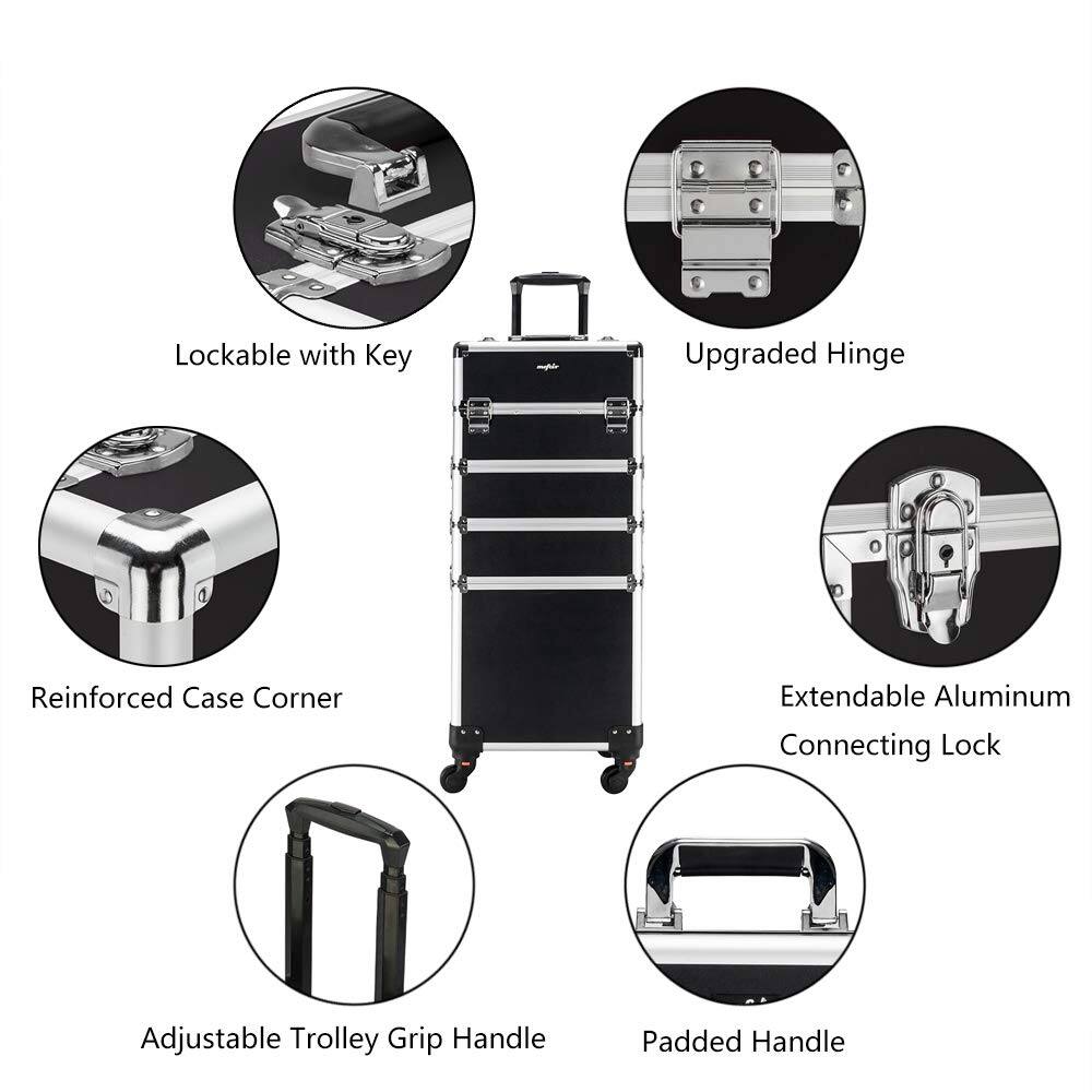 Alt View 3. Winado - 4 in 1 Pro Aluminum Rolling Makeup Case Salon Cosmetic Organizer Trolley - Black.