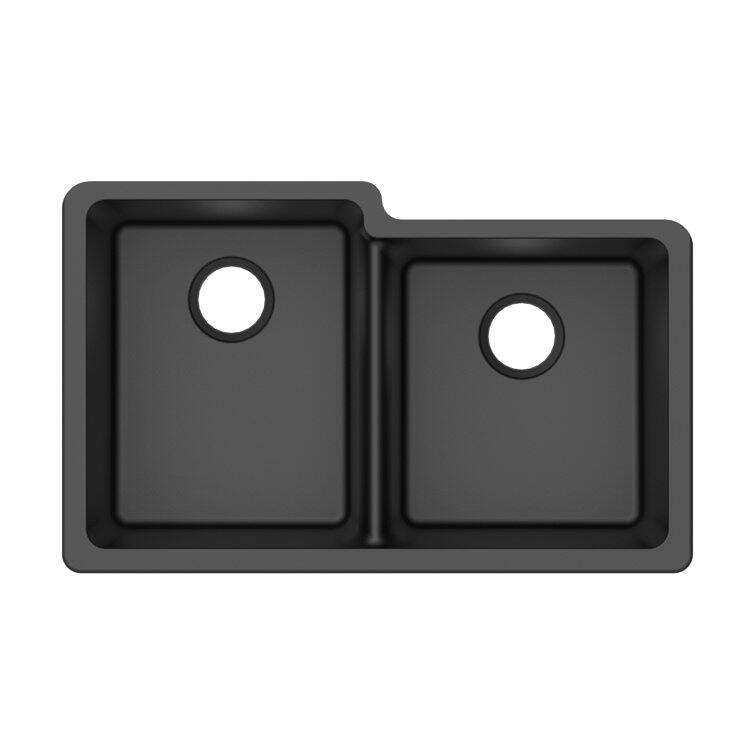Alt View 1. Winpro - Winpro Undermount Granite Composite 33 in. L 40/60 Offset Double Bowl Kitchen Sink in Black - Black.
