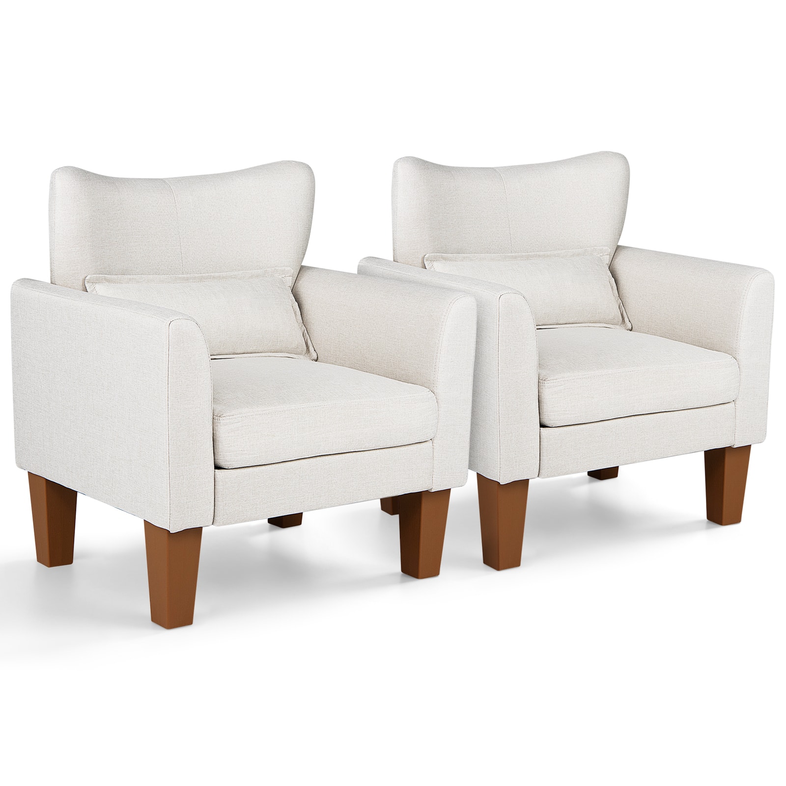 Costway - 2 PCS Modern Accent Chair with Removable Seat Cushion & Pillow, Strong Support Legs - Beige