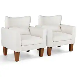 Costway - 2 PCS Modern Accent Chair with Removable Seat Cushion & Pillow, Strong Support Legs - Beige