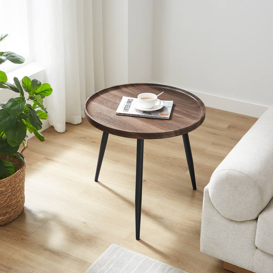 Table Addlips Danya B Paxton Raised Lip Edge Side Table Round Walnut Walnut, Black ...