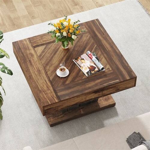 Back. SlickBlue - Square Farmhouse Coffee Table with Wood Finish for Living Room - Brown.
