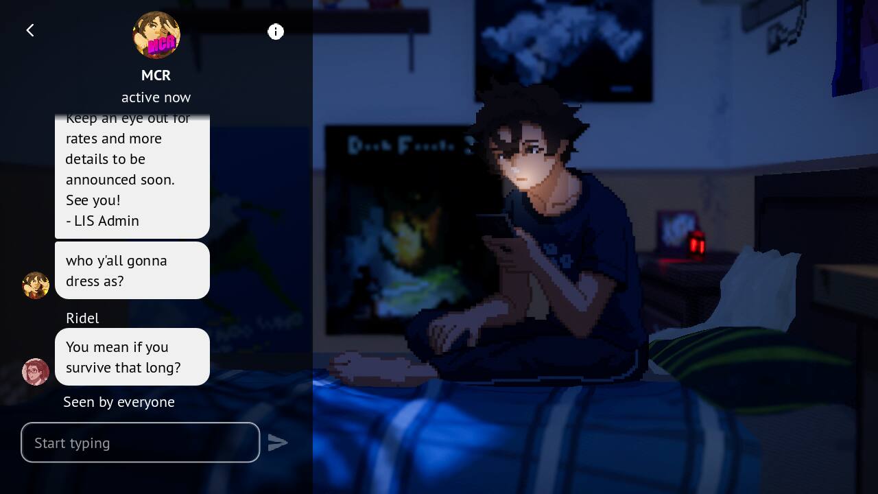 MCR is active now. Keep an eye out for rates and more details to be announced soon. See you! - LIS Admin. Who y'all gonna dress as? - Ridel. You mean if you survive that long? - Seen by everyone. Start typing.