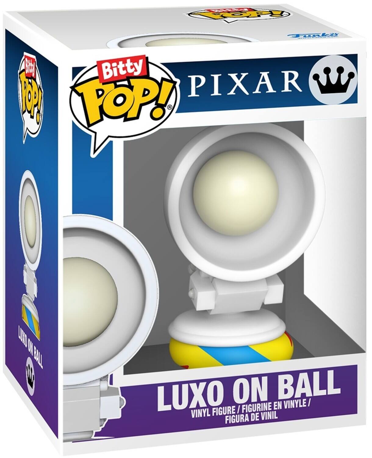 The corrected text is:

"Bitty Pop! Pixar Luxo On Ball Vinyl Figure / Figurine en Vinyle / Figura de Vinil"