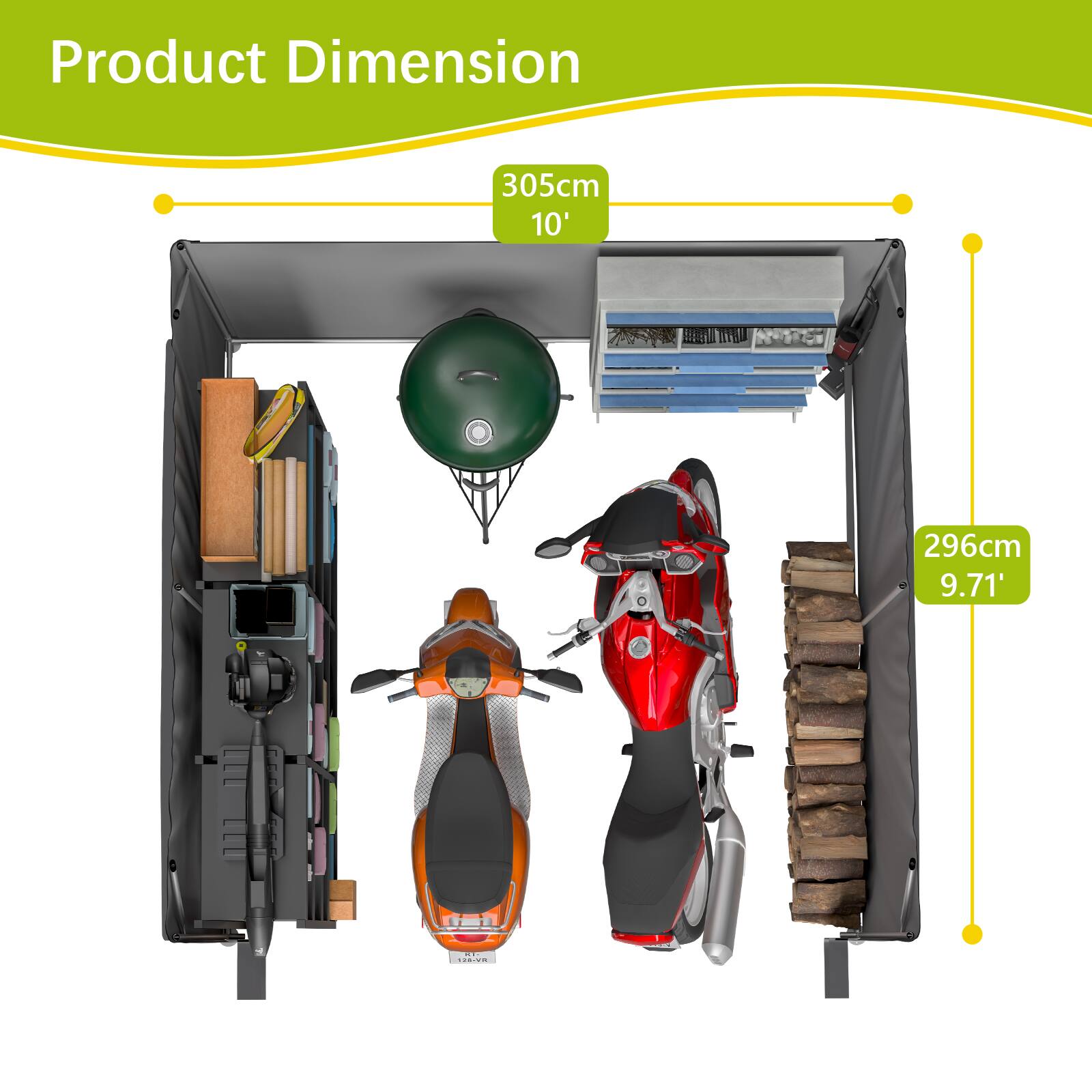 Alt View 2. TinyHomie - 10 x 10FT Outdoor Storage Shed All-Weather Garden Shelter with Waterproof UV-Resistant Cover Functional Utility Cabin.
