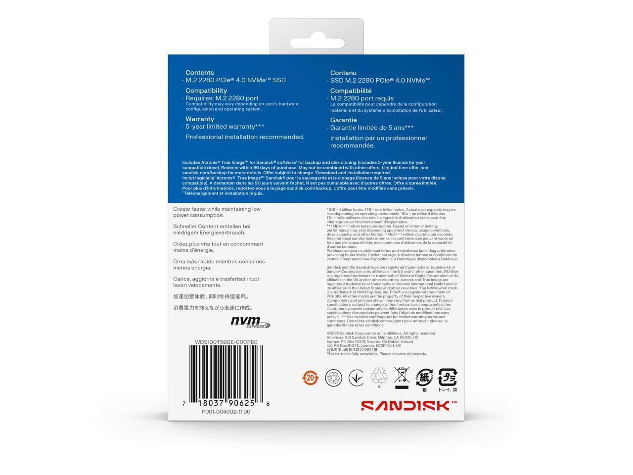 Western Digital SanDisk WD Blue SN5100 M.2 2280 1TB PCI Express