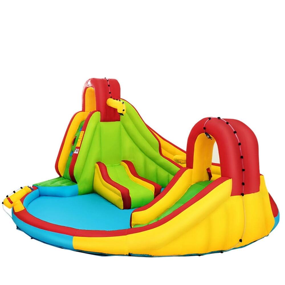 Alt View 4. Pefilos - Kid's Inflatable Water Slide Bounce House with Climbing Wall and Pool Without Blower, Jumping Castle Family Backyard - Red.