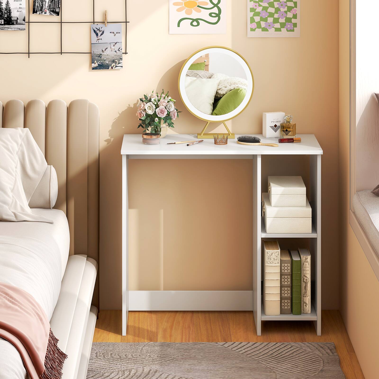 Alt View 14. Costway - Small Writing Desk with Two Shelves - 31.5" Wide - White.