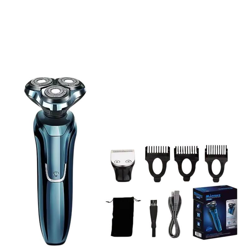 Alt View 1. Cluzine - Men's Electric Razor Three-Head Rotary Shaver, Full Body Washable, Rechargeable with Stainless Steel Blades - Dark green.