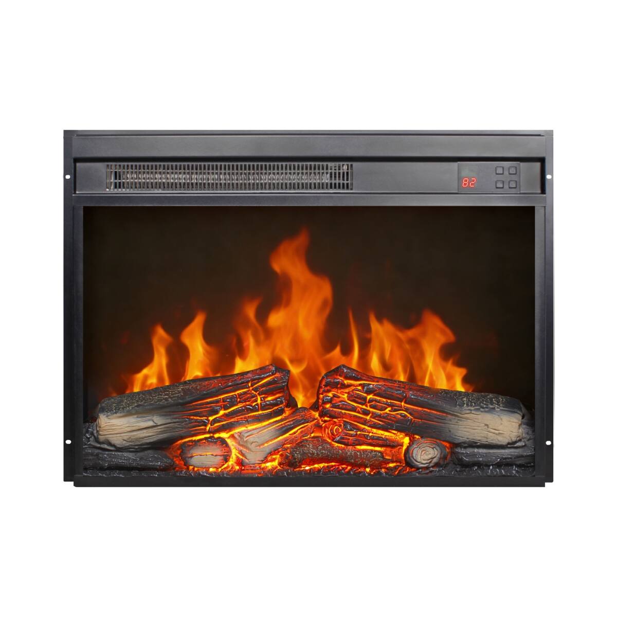 Angle. Loheer - Loheer 23 inch electric fireplace insert, ultra thin heater with log set, 1400W, Antique Black - Antique Black.