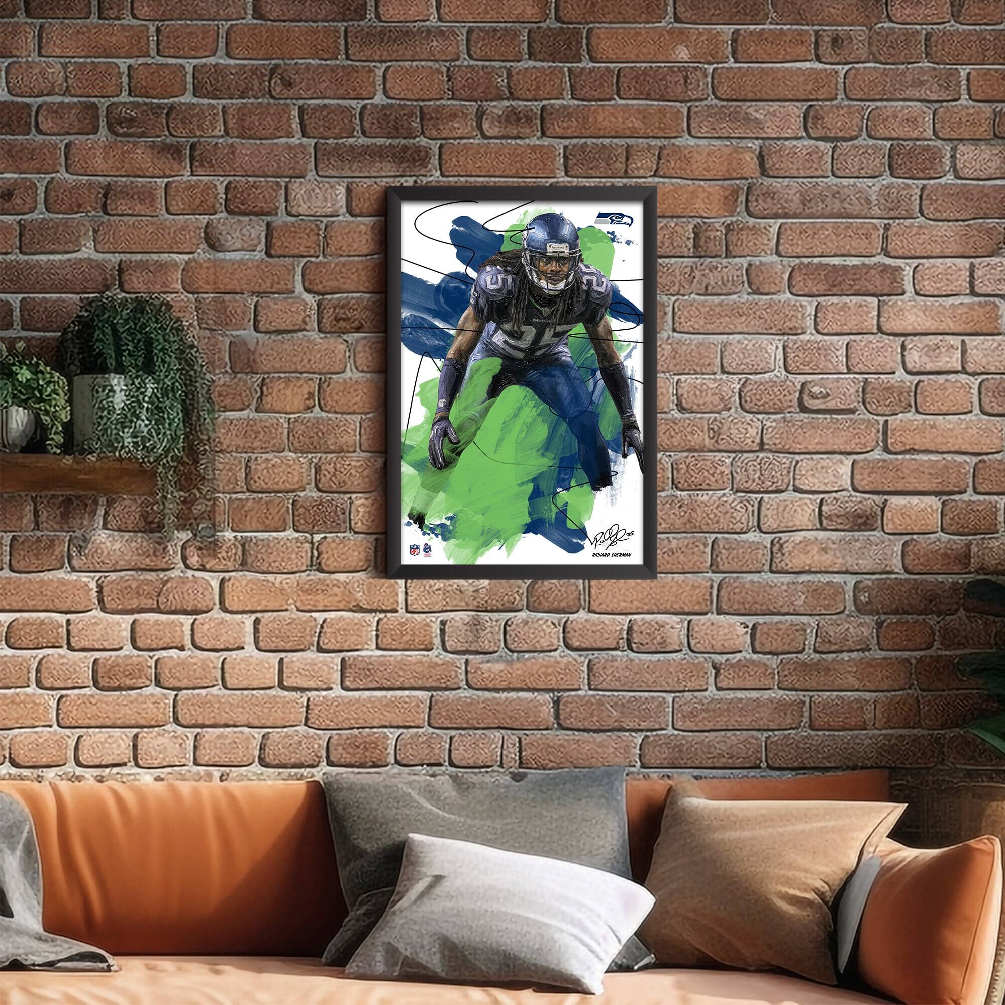 Alt View 1. Sporticulture - Richard Sherman Seattle Seahawks 14" x 20" Brush Stroke Player Framed Art Print - Multicolor.