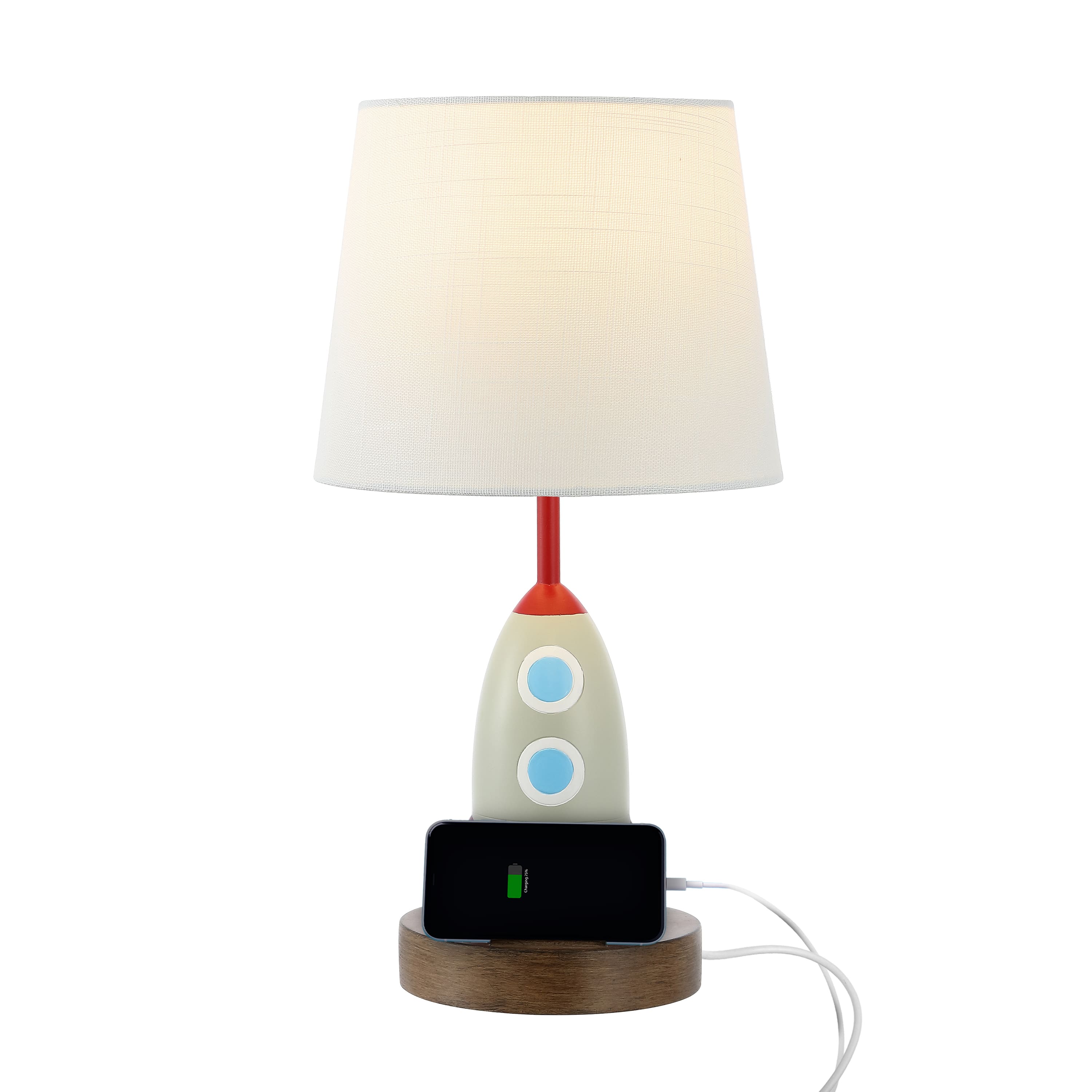 Jonathan Y - Houston 17.5" Coastal Style Iron/Resin Rocket LED Kids' Table Lamp with Phone Stand and USB Charging Port, Multi-Color