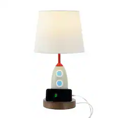 Front. Jonathan Y - Houston 17.5" Coastal Style Iron/Resin Rocket LED Kids' Table Lamp with Phone Stand and USB Charging Port, Multi-Color.