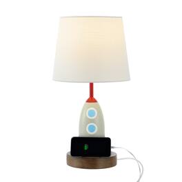 Jonathan Y - Houston 17.5" Coastal Style Iron/Resin Rocket LED Kids' Table Lamp with Phone Stand and USB Charging Port, Multi-Color