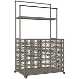 Outsunny - Wicker Pool Float Storage Organizer, PE Rattan Pool Float Holder with Basket Shelf Towel Bars, Rolling Pool Caddy - Mixed-Gray