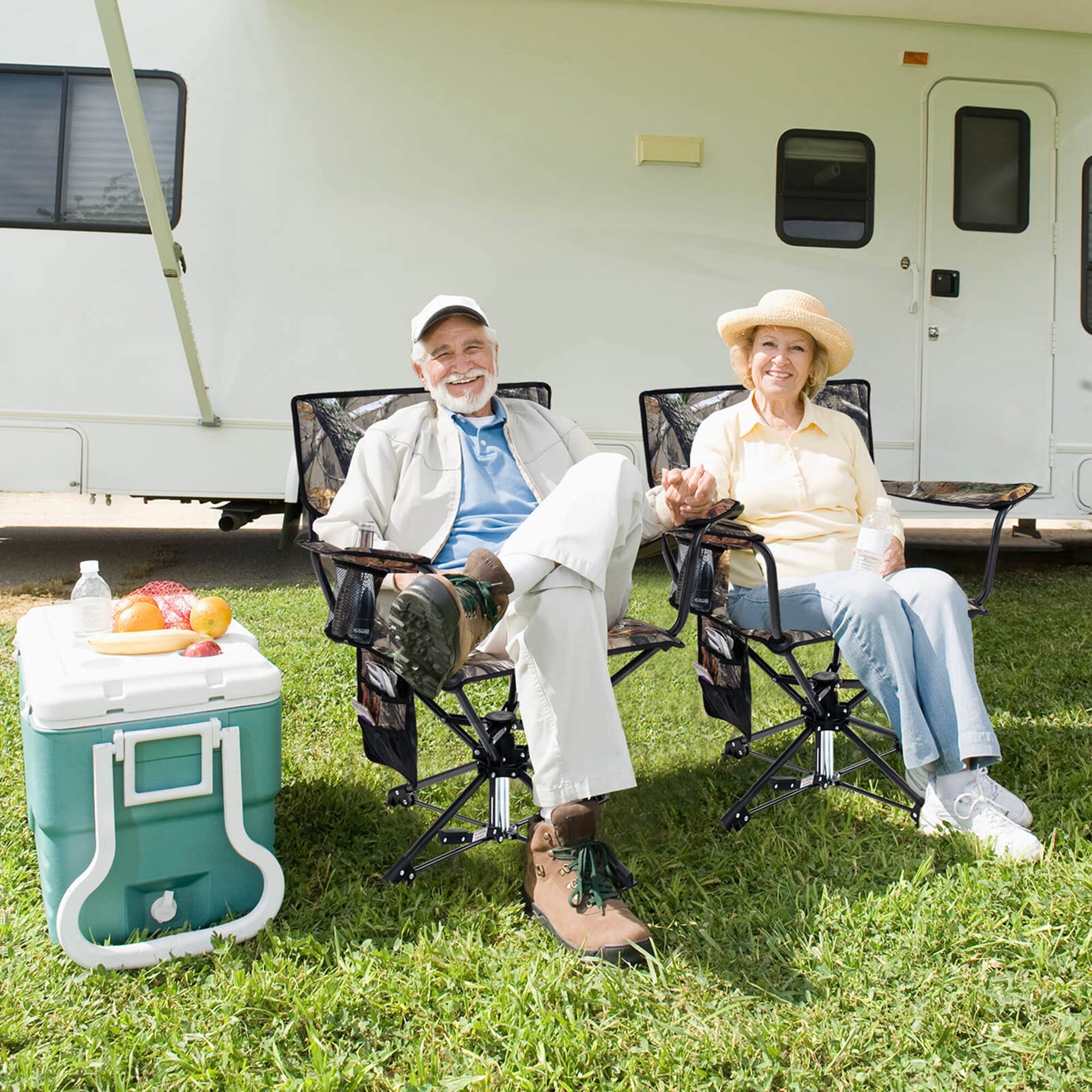 Angle. Costway - 360° Swivel Hunting Chair with Mesh Cup Holder & Storage Pockets Cozy Backrest Camo - Camo.