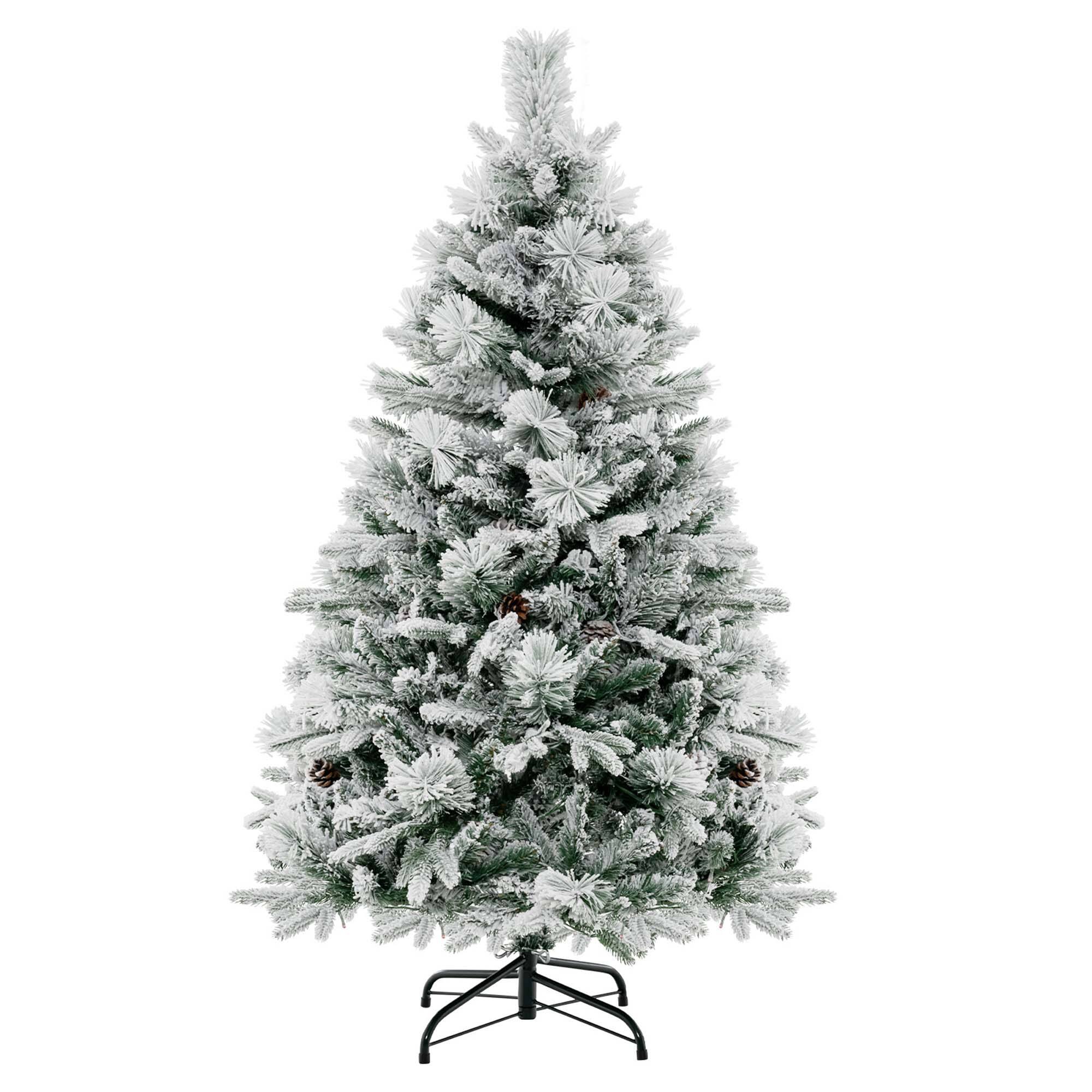 Alt View 19. Costway - 4.5 FT Pre-Lit Snow Flocked Christmas Tree Hinged Xmas Tree with 8 Modes 160 Lights - Green/White.