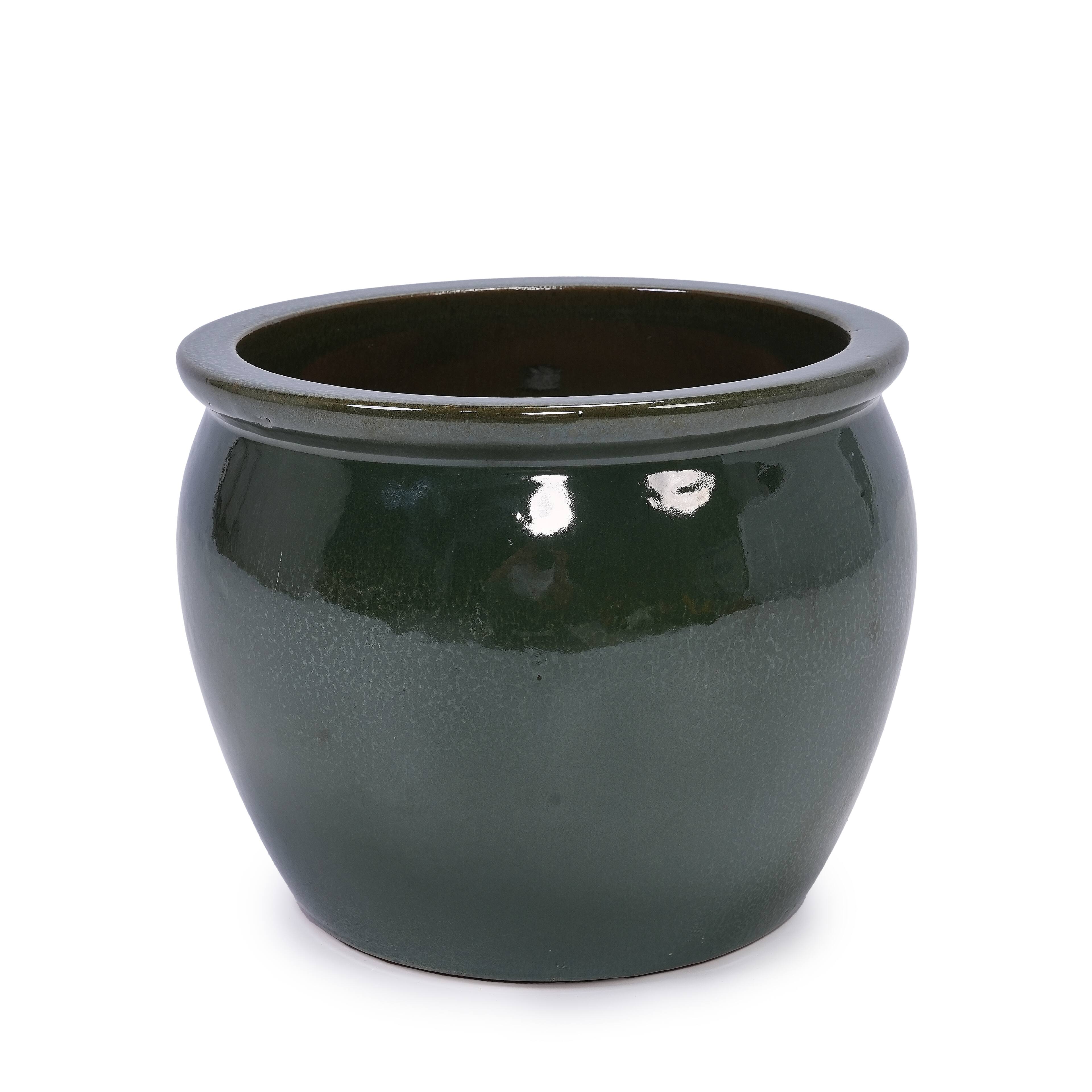 Alt View 10. Loheer - Loheer Ceramic Planter Set, Handmade Dark Green Glazed Clay Pots with Drainage, Set of 3 for Indoor Outdoor Plants.