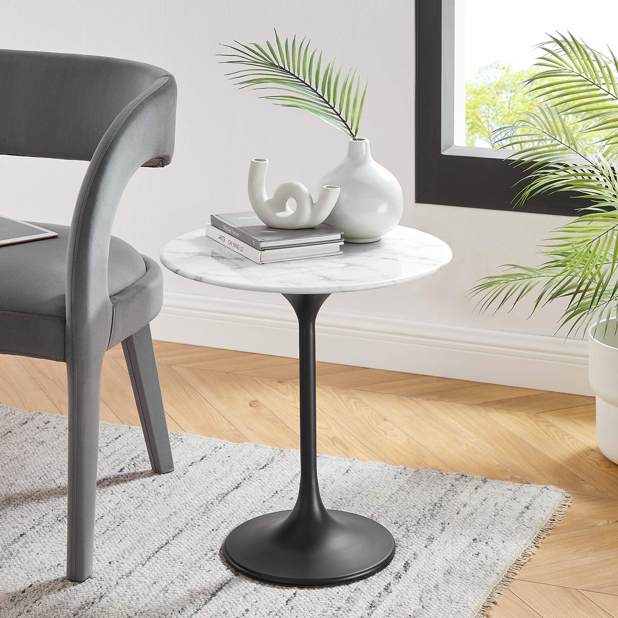 Modway - Lippa Round Artificial Marble Side Table - Black White