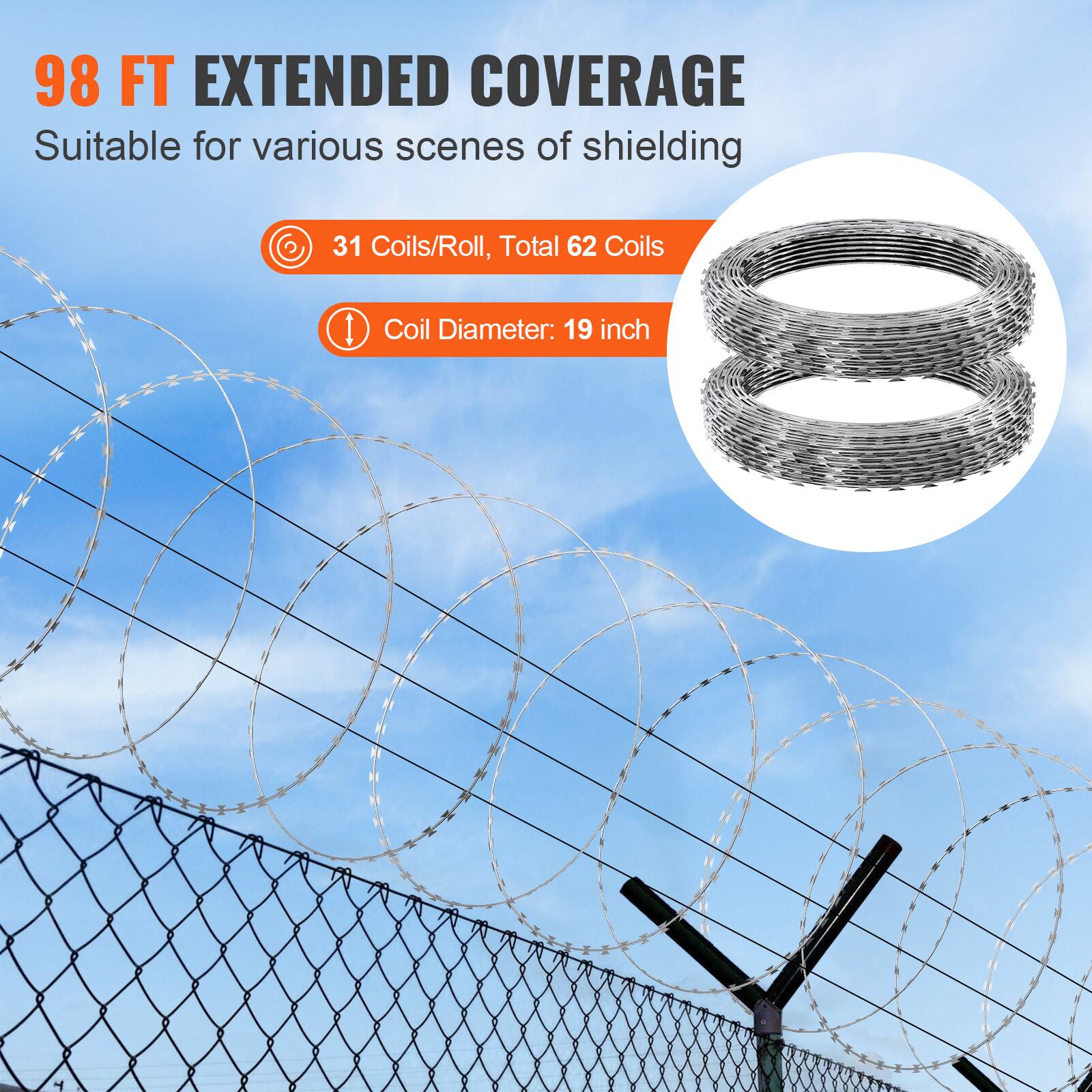 98 FT EXTENDED COVERAGE  
Suitable for various scenes of shielding  

- 31 Coils/Roll, Total 62 Coils  
- Coil Diameter: 19 inch