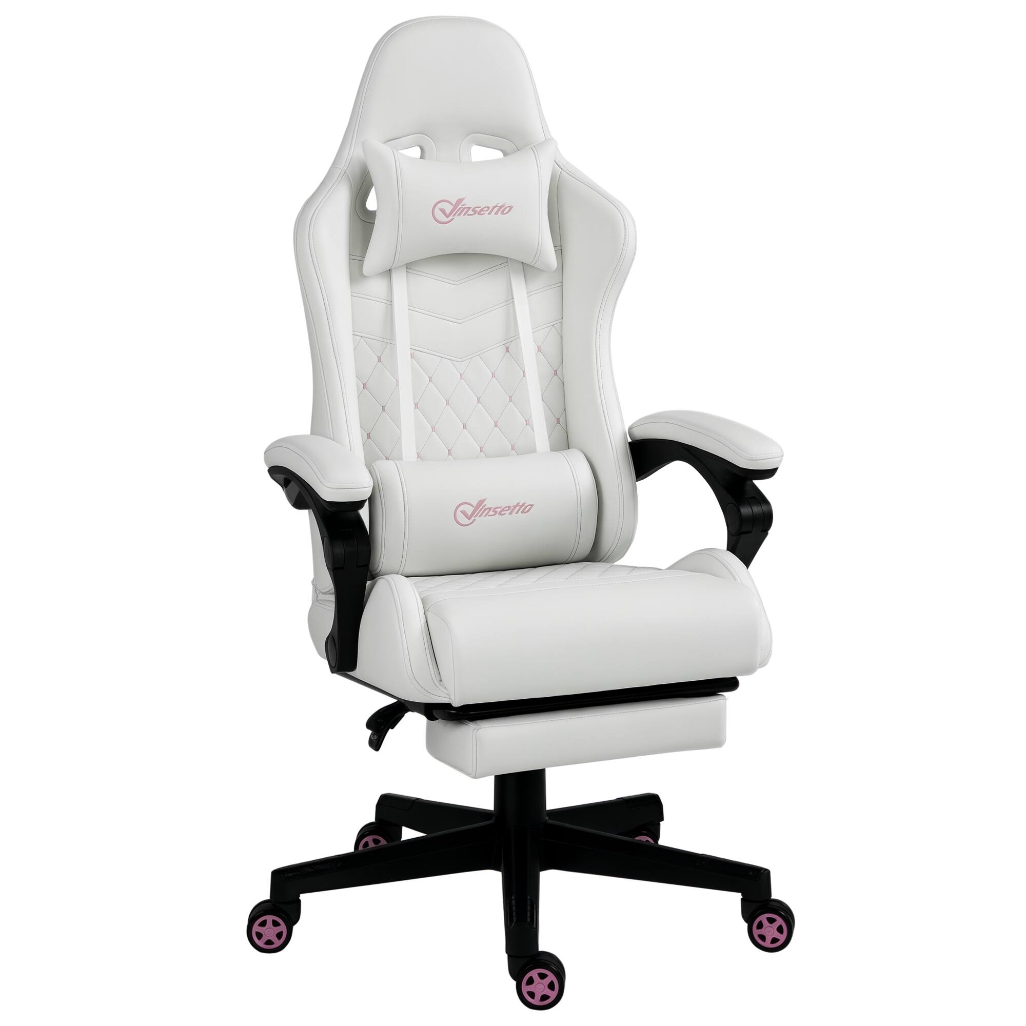 Vinsetto - High Back PU Leather Gaming Chair with Footrest - White
